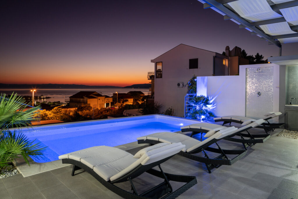 Heated Private Pool by night
